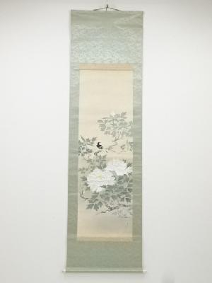 昭和期　作家物　白牡丹図　肉筆絹本掛軸